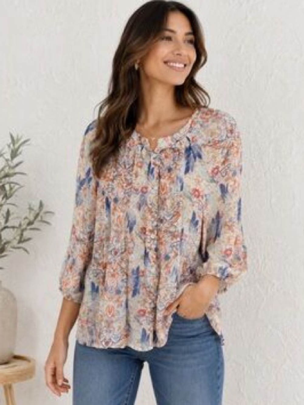 Sundance Cecile Silk Floral Button Front Peasant Blouse Top XS watercolor fall